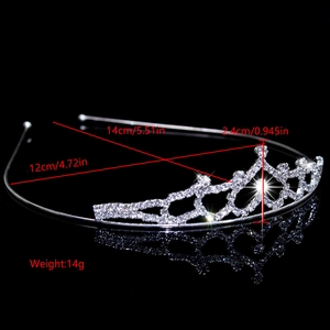 Detailed size specifications of silver rhinestone crown showing height and weight