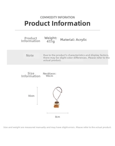 Size chart for irregular block pendant necklace, 90cm length acrylic material