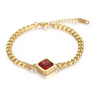 Vergoldetes Panzerarmband mit rotem Zirkon-Mittelstein aus Edelstahl für Damen
