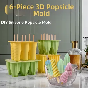 Détail du moule à glace 6 cavités en silicone avec bâtonnets de sorbet spirale DIY