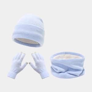 Knitted Hat Scarf And Gloves Winter Thermal Fleece Lined Touchscreen Outdoor Skiing Solid Color Ribbed For Men Women