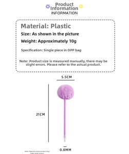 Detailed size specifications of purple plush ball pen with 21cm length and 5.5cm width