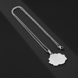 Polished Reunion Island map pendant in silver stainless steel with fine cable chain