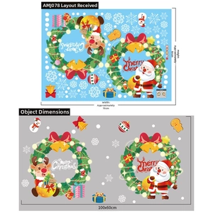 Christmas window stickers detailing Santa, reindeer, and wreath with dimensions 70x50cm
