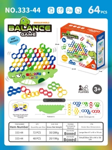 Dinosaur balance game set with 64 colorful hexagon blocks and 24 challenge cards