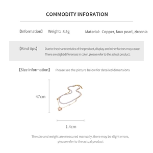 Detailed size specifications for the double-layer pearl necklace with a flower pendant