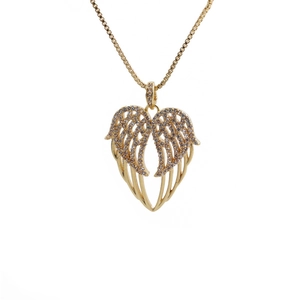 Elegant gold wing necklace featuring sparkling crystals on a box chain for women