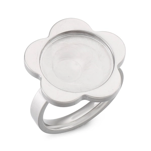 Polished silver floral stainless steel ring base for DIY jewelry making and gemstone mounting