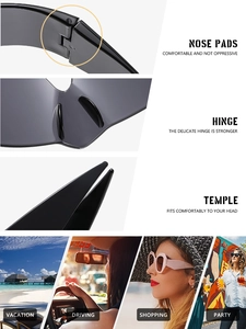 Detail of ergonomic nose pads and metal hinges on sleek futuristic oversized sunglasses