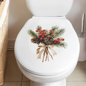 Weihnachts-WC-Aufkleber mit Kiefernzapfen Beeren und Schleife für das Badezimmer