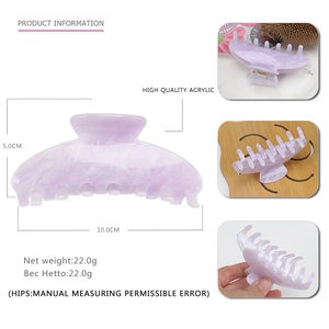 Infographic showing dimensions and details of a large light purple acrylic hair claw clip