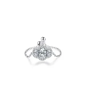 Adjustable S925 sterling silver chain ring featuring three sparkling halo zircon stones