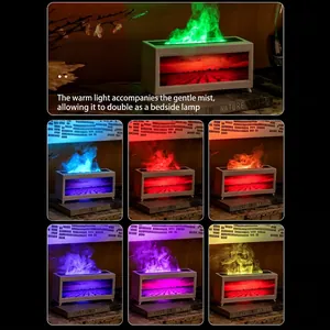 Ultrasonic fireplace humidifier with realistic flame effect and 7-color LED lights