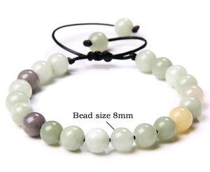 Detail of 8mm multi-color natural tiger eye beads on an adjustable braided rope bracelet