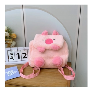 Pink plush Capybara backpack for girls with soft cartoon 3D animal ears and straps