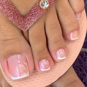 French Tip Press On Toenails Glossy Nude Pink Plastic False Feet Nails For Women Simple Sweet Foot Manicure Decor