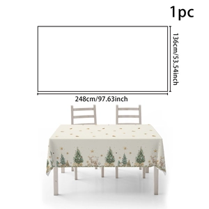 Detail view of 248cm x 136cm waterproof tablecloth with Christmas reindeer and tree pattern