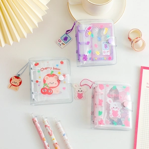 Mini transparent PVC 3-ring binder photo album with cute cartoon bear and rabbit designs