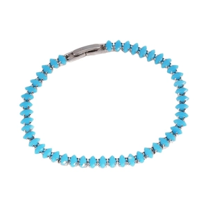 Marquise turquoise beaded tennis bracelet with silver metal fold-over clasp closure
