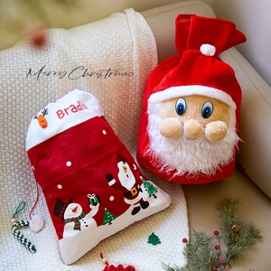 Sacs Cadeaux De Noël Velours Peluche Cordon Père Noël Bonhomme De Neige Dessin Animé Fête De Vacances Emballage Bonbons