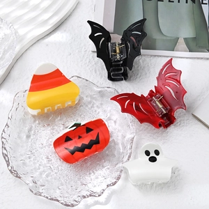 Acrylic Hair Claw Clips Halloween Pumpkin Bat Ghost Witch Hat Festive Party Styling Accessories For Women
