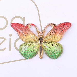 Gradient butterfly pendant with gold metal wing veins for DIY jewelry making and crafts