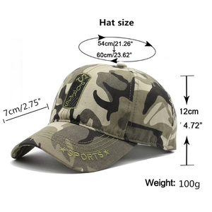 Berretto da baseball mimetico giungla con ricamo SPORTS e misura regolabile 54-60cm