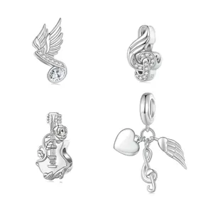925 Sterling Silver Music Note Charms Zirconia Guitar Heart Wing Pendant Beads For DIY Bracelets Jewelry Making Women Gift