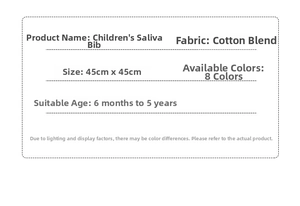 Detailed size chart for cotton blend children's drool bibs for ages 6 months to 5 years