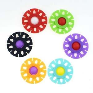 Detailed view of six colorful floral silicone pop-it sensory toys for stress relief
