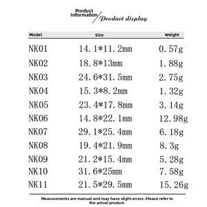 Detailed size and weight specification chart for 24K gold plated stainless steel pendants