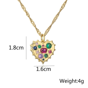 Detail of 18K gold plated heart pendant with colorful zircon stones and dimensions