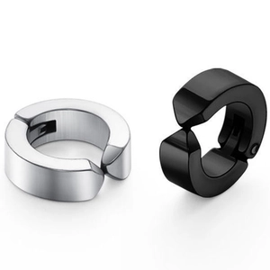 Classic stainless steel clip-on earrings in silver and black colors for non-pierced ears