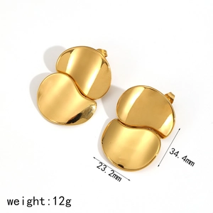 Polished double-layered geometric waterdrop earrings in 18k gold plated stainless steel