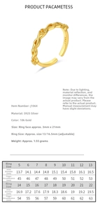 Size guide for S925 silver ring featuring diameter and circumference measurements