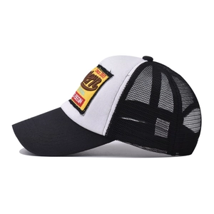 Close-up of retro 3D embroidery and breathable black mesh on the western trucker hat