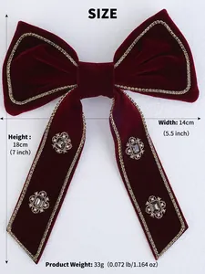 Size chart for large red velvet hair bow showing 18cm height and 14cm width dimensions