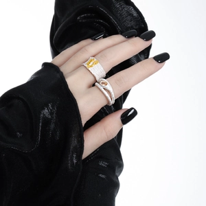 Artistic S925 sterling silver textured ring set with amber gemstone for women