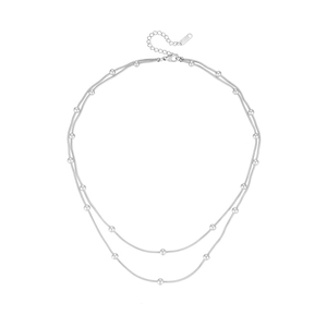 Double-layered stainless steel snake chain necklace with beads and 18k gold plating