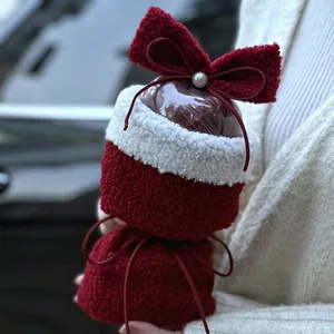 Christmas Diy Gift Wrapping Materials Lambswool Corduroy Fabric For Apple Bouquet Packaging Decoration Bows Artificial Pearls