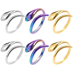 Snake Ring Stainless Steel Open Adjustable Vintage Punk Gothic Animal Wrap Polished Jewelry For Men Women
