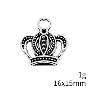 Silver crown pendant charm in vintage metal style, size 16x15mm with textured details