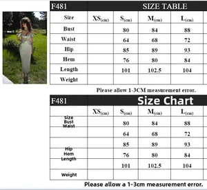 Guide des tailles pour robe moulante sexy avec mesures du buste, de la taille et des hanches