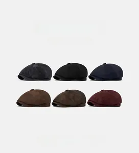Detailed grid view showing six classic colors of soft textured newsboy caps for autumn