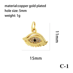 18K gold-plated evil eye heart pendant with clear zircon and black center stone detail