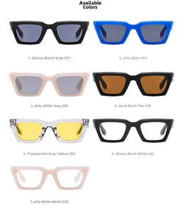 Grid view of stylish rectangular sunglasses available in seven assorted frame and lens colors