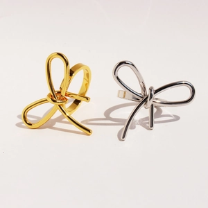 Brass Gold Plated Bow Knot Ring For Women Fashionable Delicate Line Knot Geometric Jewelry Individual Cool Style