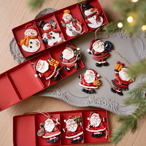 Festive Resin Santa Claus Snowman Christmas Tree Hanging Ornaments Hand Painted Winter Holiday Home Party Decoration Gifts