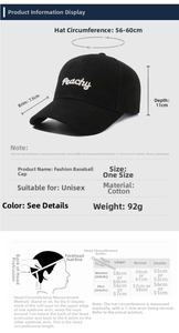 Size chart showing baseball cap dimensions and head circumference measurement guide