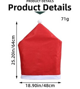 Detail view of red Christmas hat chair cover with dimensions 48x64cm and 71g weight